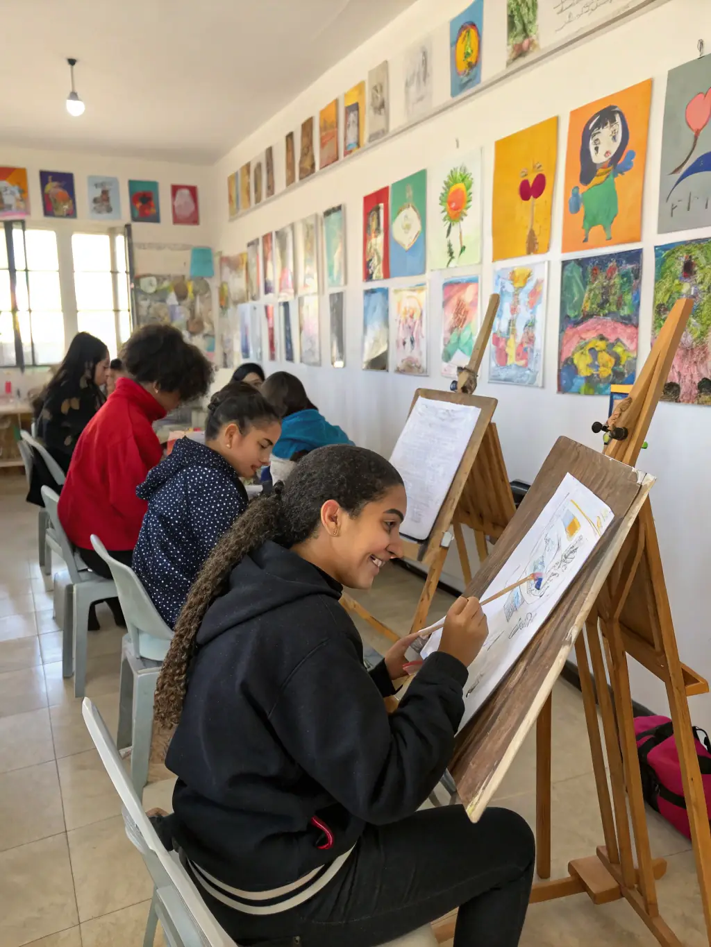 An image of community members participating in an art class, showcasing creativity and artistic expression.