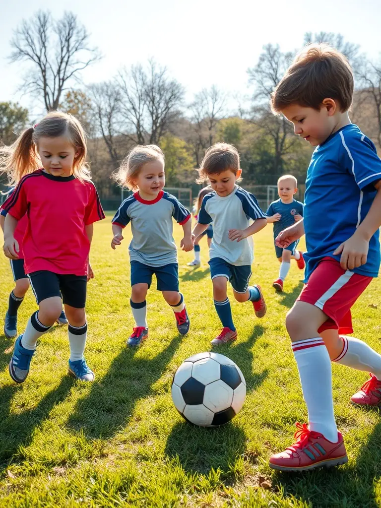 A dynamic image of children playing football in a local park, showcasing the energy and teamwork fostered by ITON SPORTS AND CULTURE's sports programs.