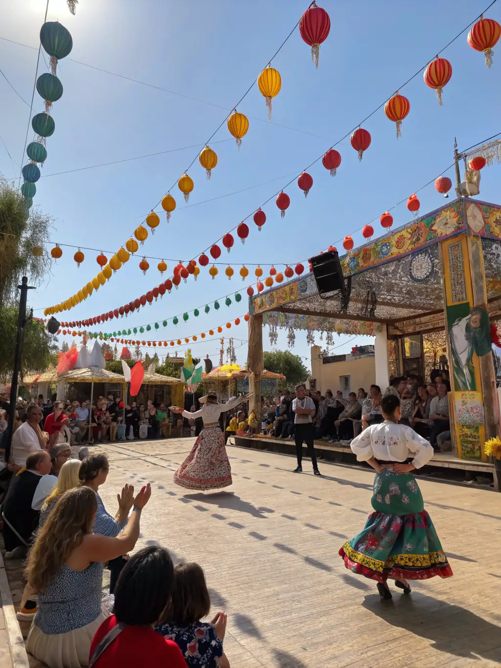 A lively image of a local festival, featuring music, dance, and traditional performances, celebrating cultural diversity and community spirit in Sylvains-les-Moulins.