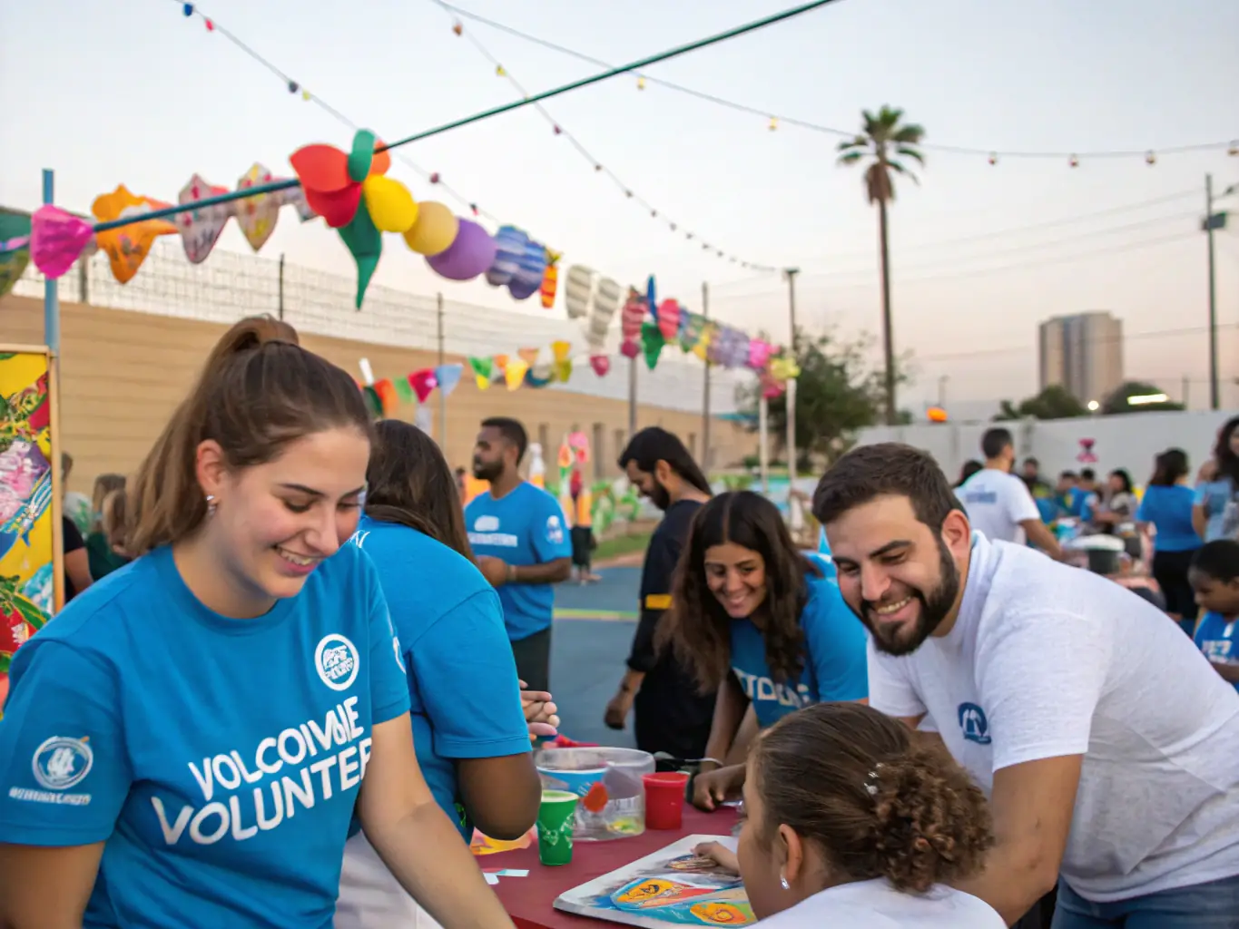 A heartwarming image of volunteers assisting at a local community event organized by ITON SPORTS AND CULTURE, emphasizing community engagement and support.